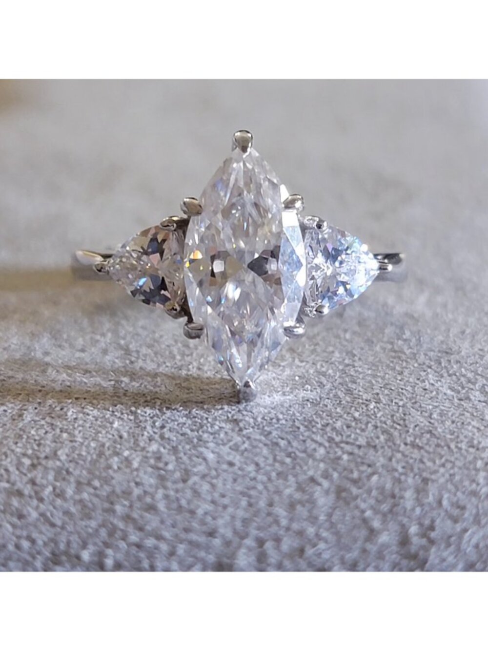 3ct Marquise Moissanite 3-Stone Ring S925 Sterling Silver Size 8 NWT